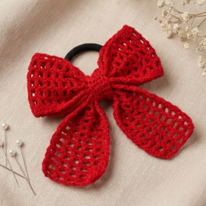 Handmade Crochet Girls Hair Bow – Elegant & Eco-Friendly Red