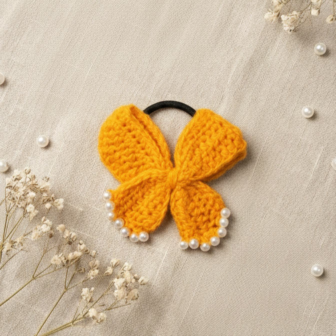 Handmade Crochet Girls Hair Bow – Elegant & Eco-Friendly Yellow