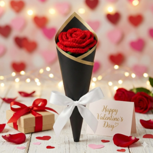 Handmade Crochet Red Rose – Eternal Wool Flower Gift for Valentine’s Day